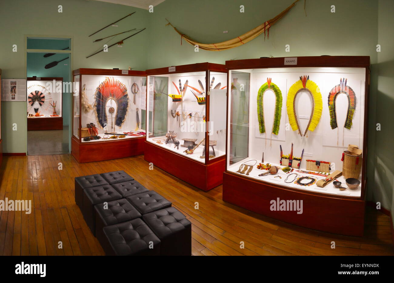 Traditional tribal articles on display in the 'Amazonian Indigenous Cultures Museum' in Iquitos, Peru. Stock Photo