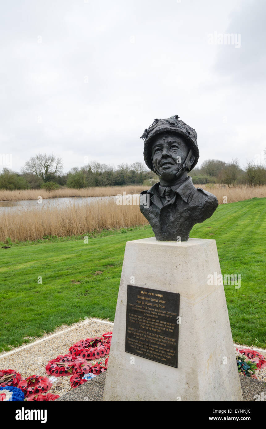 Bronze bust memorial statue of Major John Howard at Pegasus Bridge