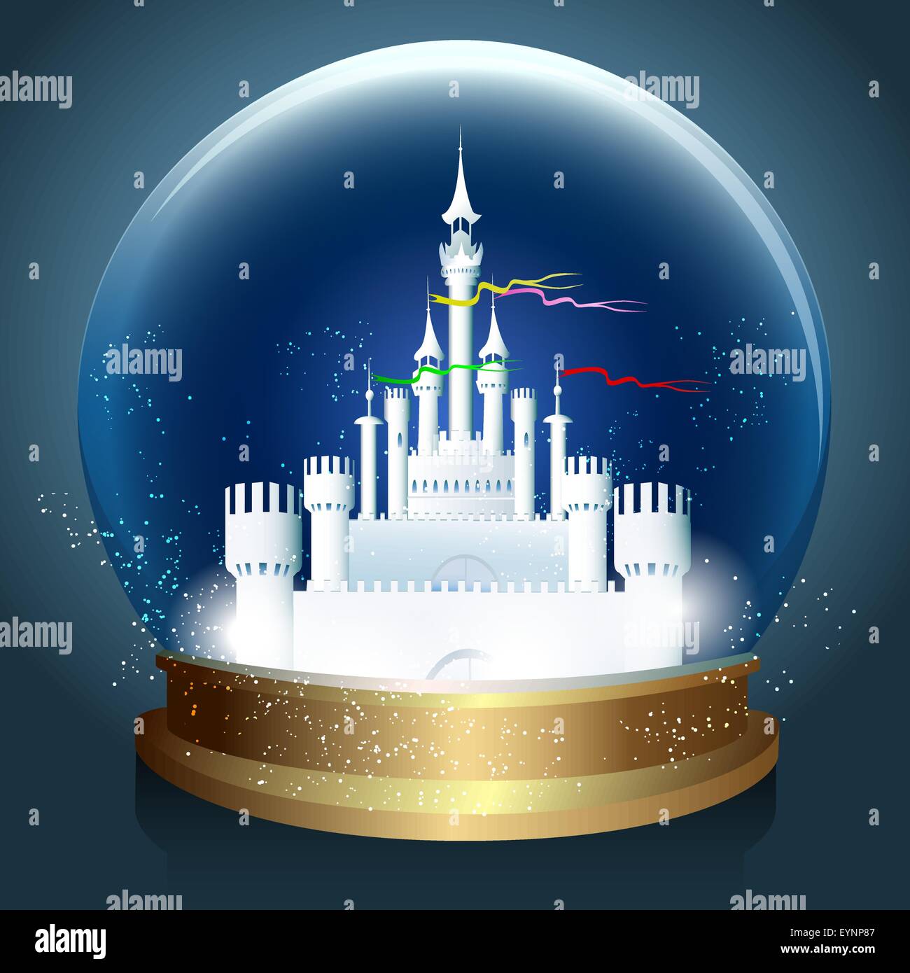 Vector bright glowing crystal ball with Magic fantasy castle inside. Stock Vector