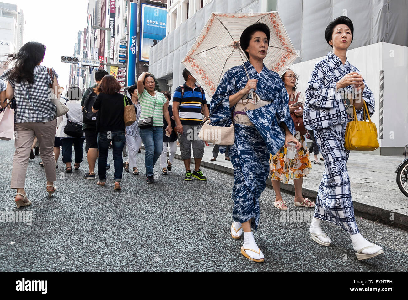 People wearing traditional Japanese Yukata gather at the luxury ...