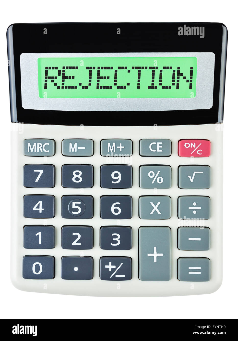 Calculator with REJECTION on display on white background Stock Photo