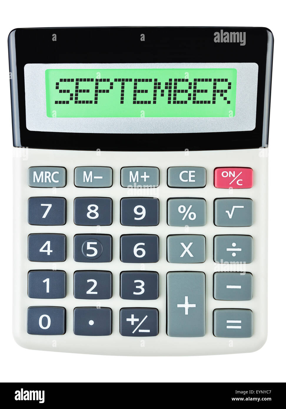 Calculator with SEPTEMBER on display isolated on white background Stock Photo