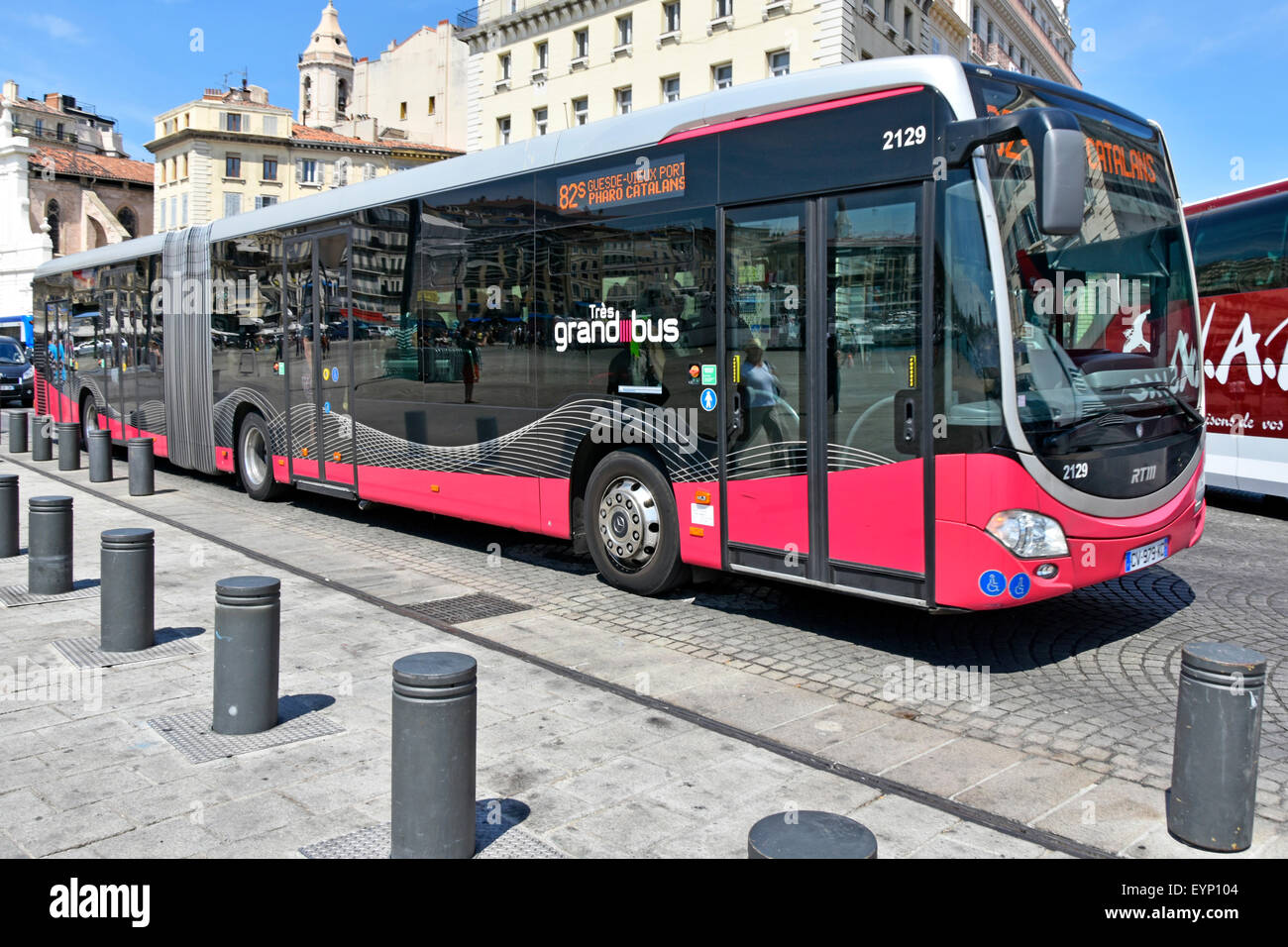 Marseille RTM public transport long bendy bus at bus stop adjacent to Vieux  Port Metro station and the new mirror canopy Marseilles France vieux port  Stock Photo - Alamy