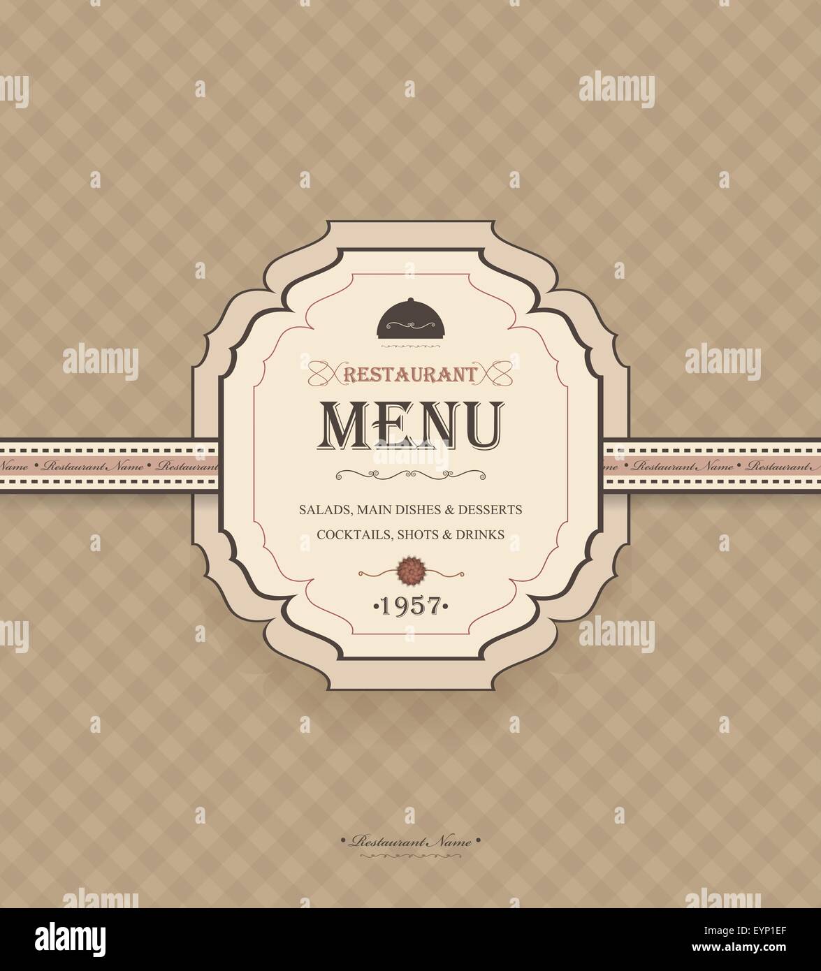 Vintage Restaurant Menu With Checkered Background And Title Inscription Stock Vector