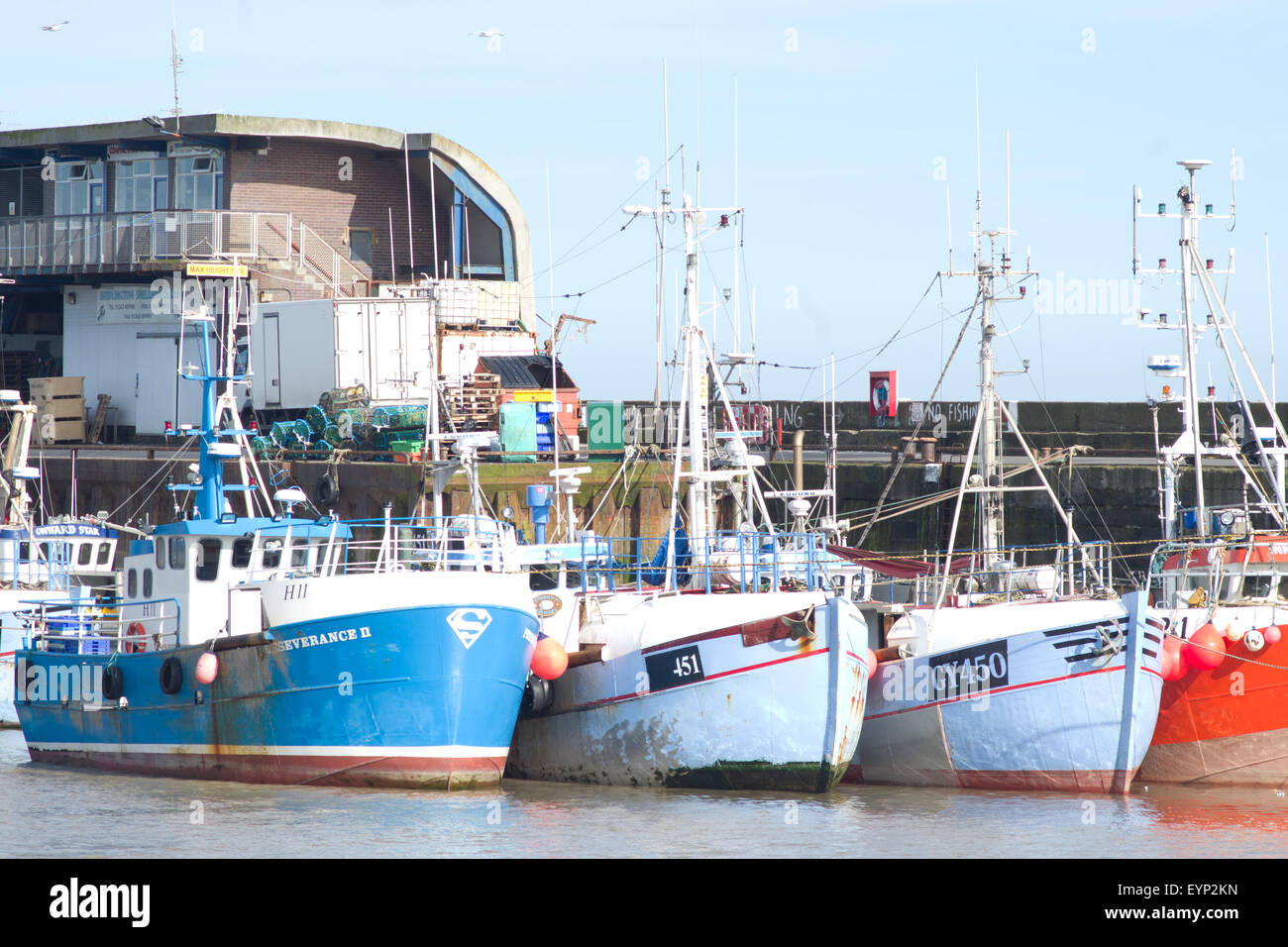 Fishing boats moored in Bridlington Harbour East Yorkshire UK Stock Photo