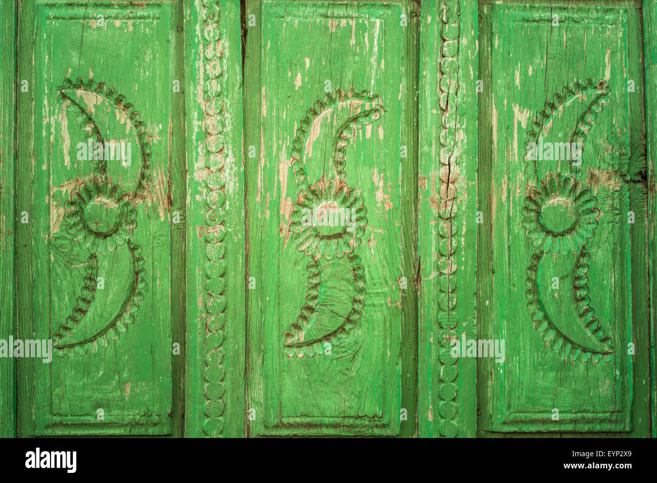 old wooden wall, green background Stock Photo