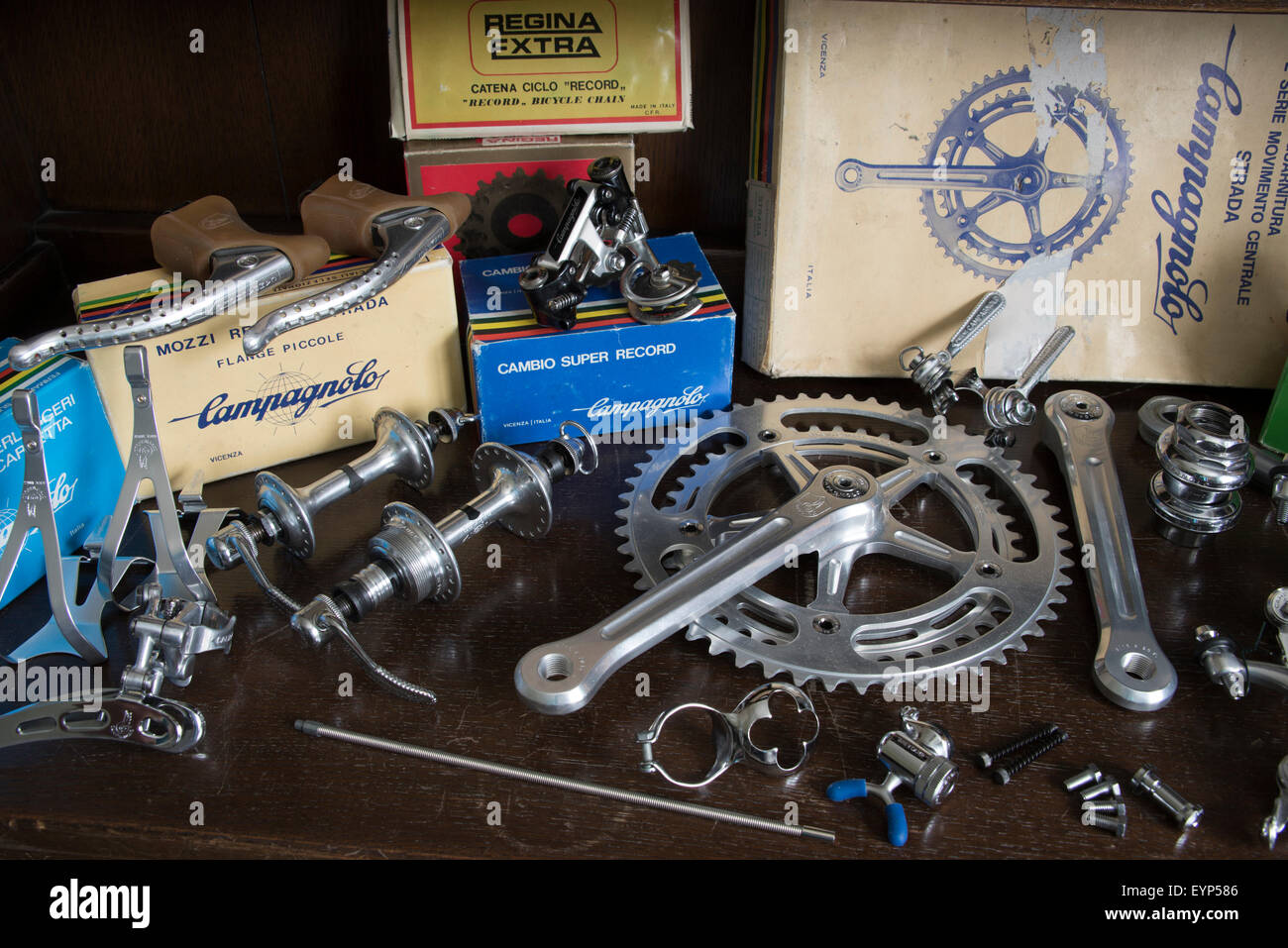 Classic vintage Campagnolo cycle components. Stock Photo