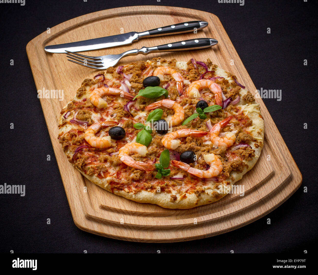 Tuna Pizza Shrimp Black Olives High Resolution Stock Photography And Images Alamy