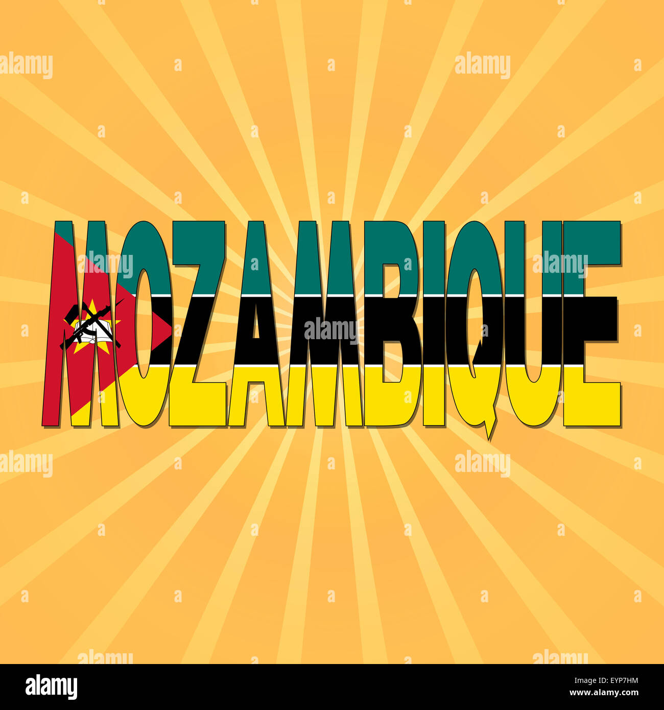 Mozambique flag text with sunburst illustration Stock Photo