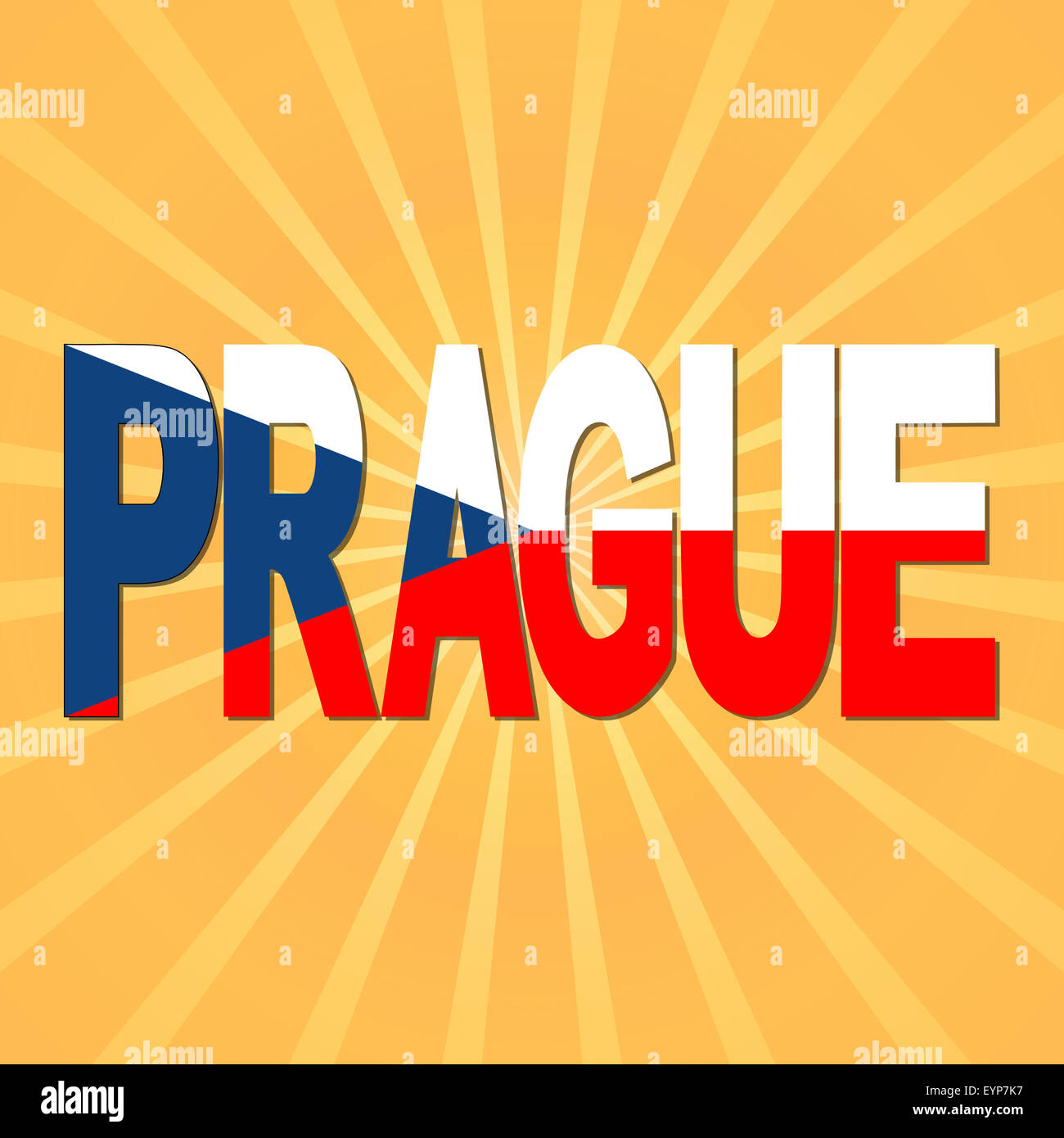 Prague flag text with sunburst illustration Stock Photo
