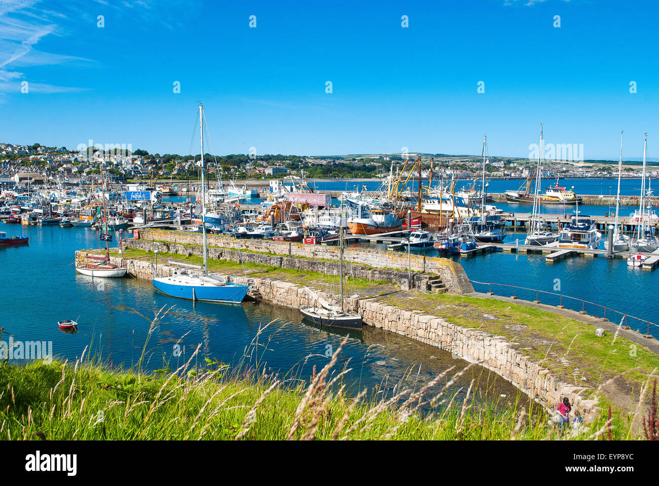 A view of Newlyn Harbour in Cornwall, situated near Penzance Stock