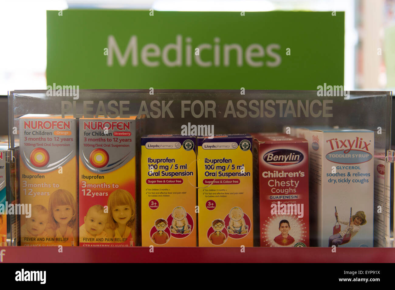 Children's medicines on a pharmacy shop shelf Stock Photo Alamy