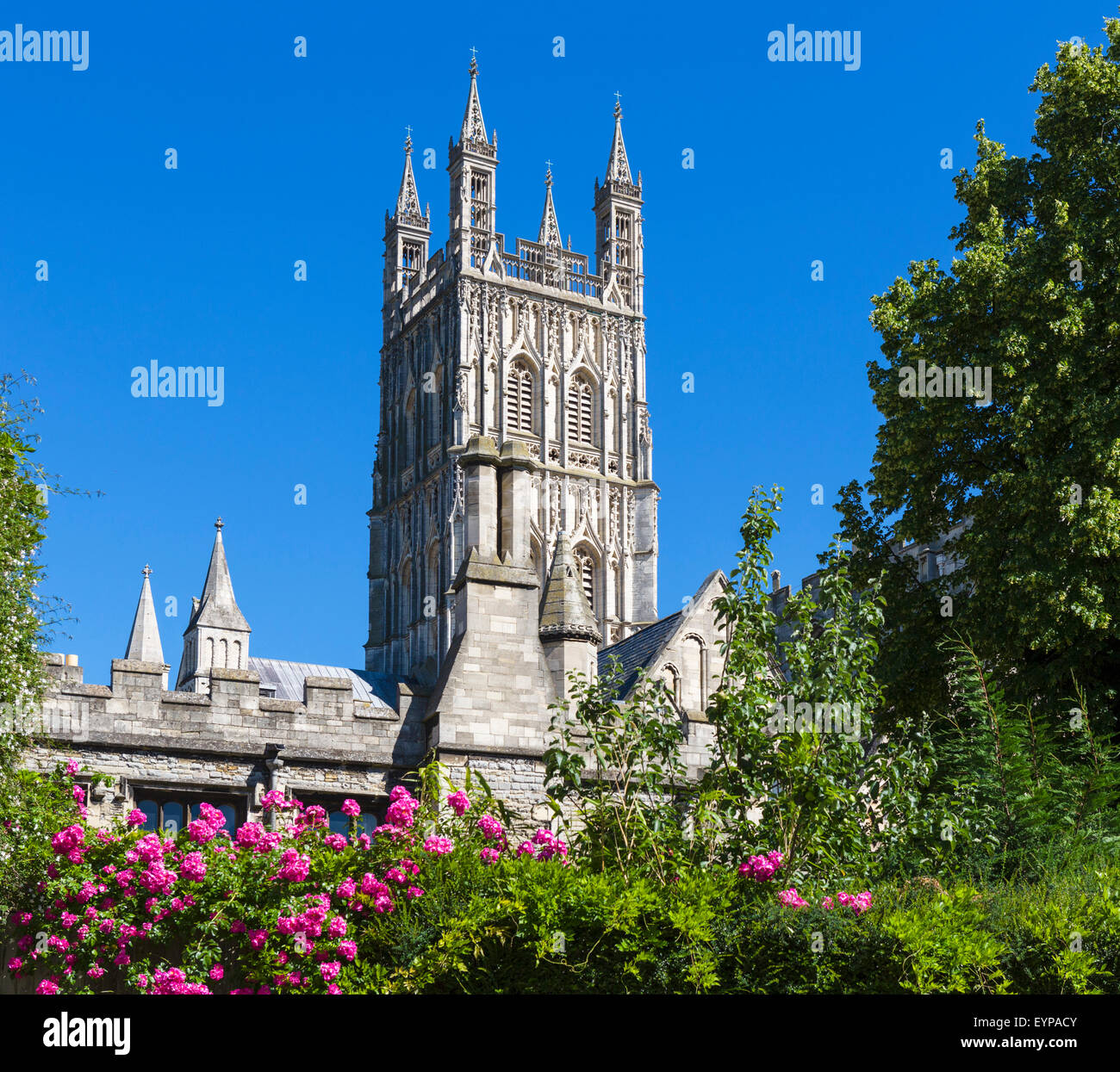 The tower of Gloucester Cathedral, Gloucester, Gloucestershire, England