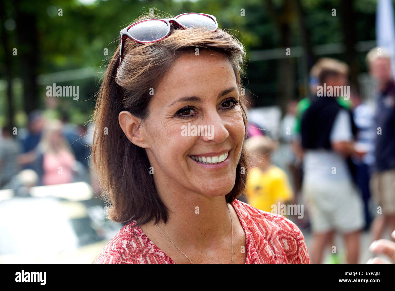 Copenhagen, Denmark. 02nd Aug, 2015. Danish Princess Marie pictured at Copenhagen Historic Grand Prix car race. The Princess husband, Prince Joachim, participated in the race as a driver and the Princess came with their son and daughter, Prince Henrik and Princess Athena. Credit:  OJPHOTOS/Alamy Live News Stock Photo
