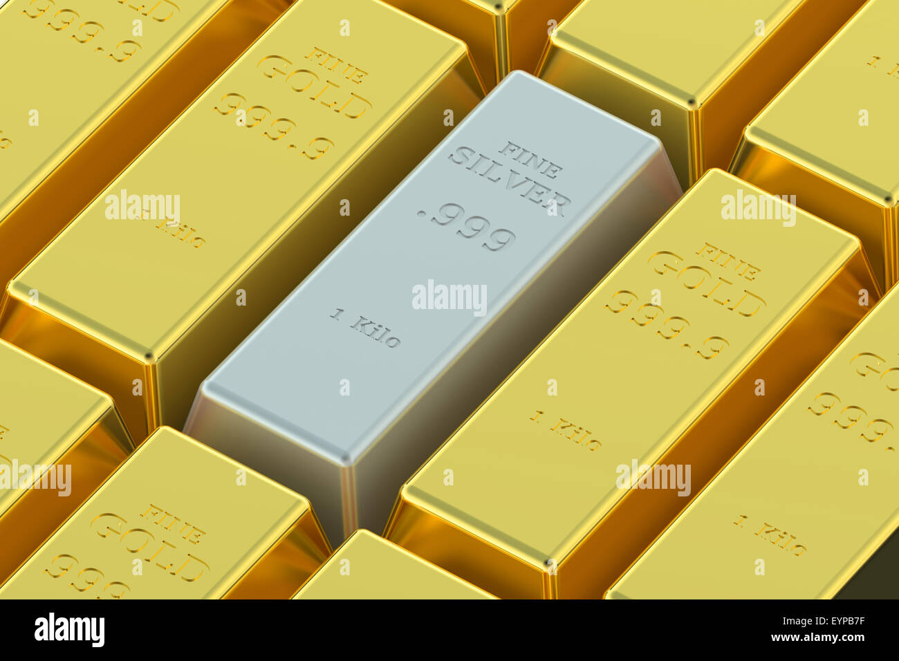 Gold and silver ingots isolated on white background Stock Photo