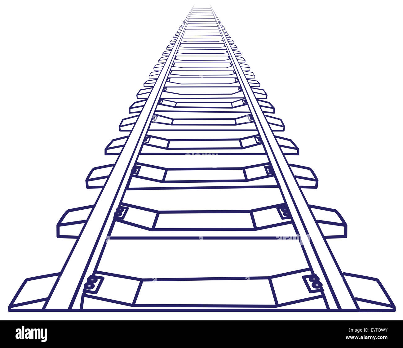 Perspective view of straight Train track. Sketch Outlines Stock Photo