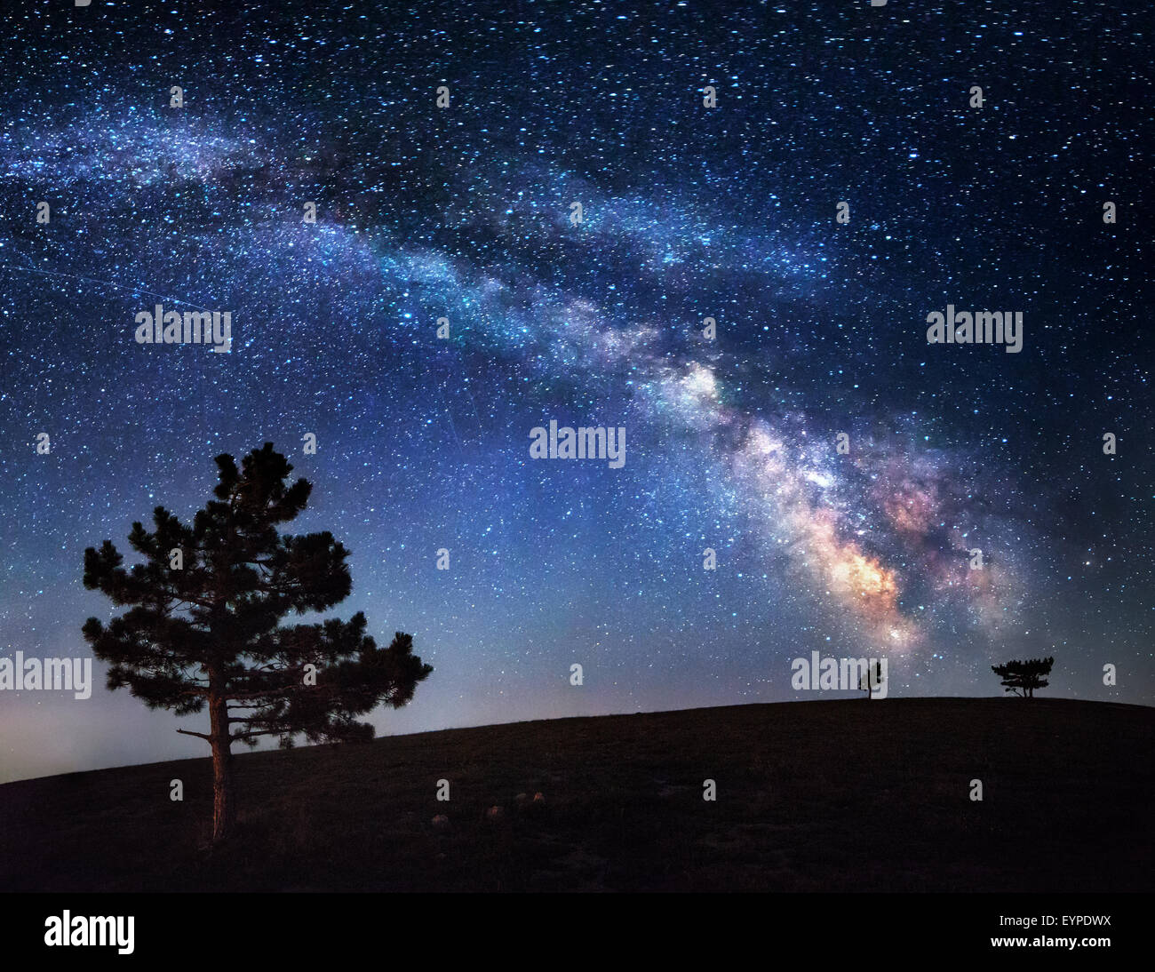 Milky Way. Beautiful summer night sky with stars in Crimea Stock Photo