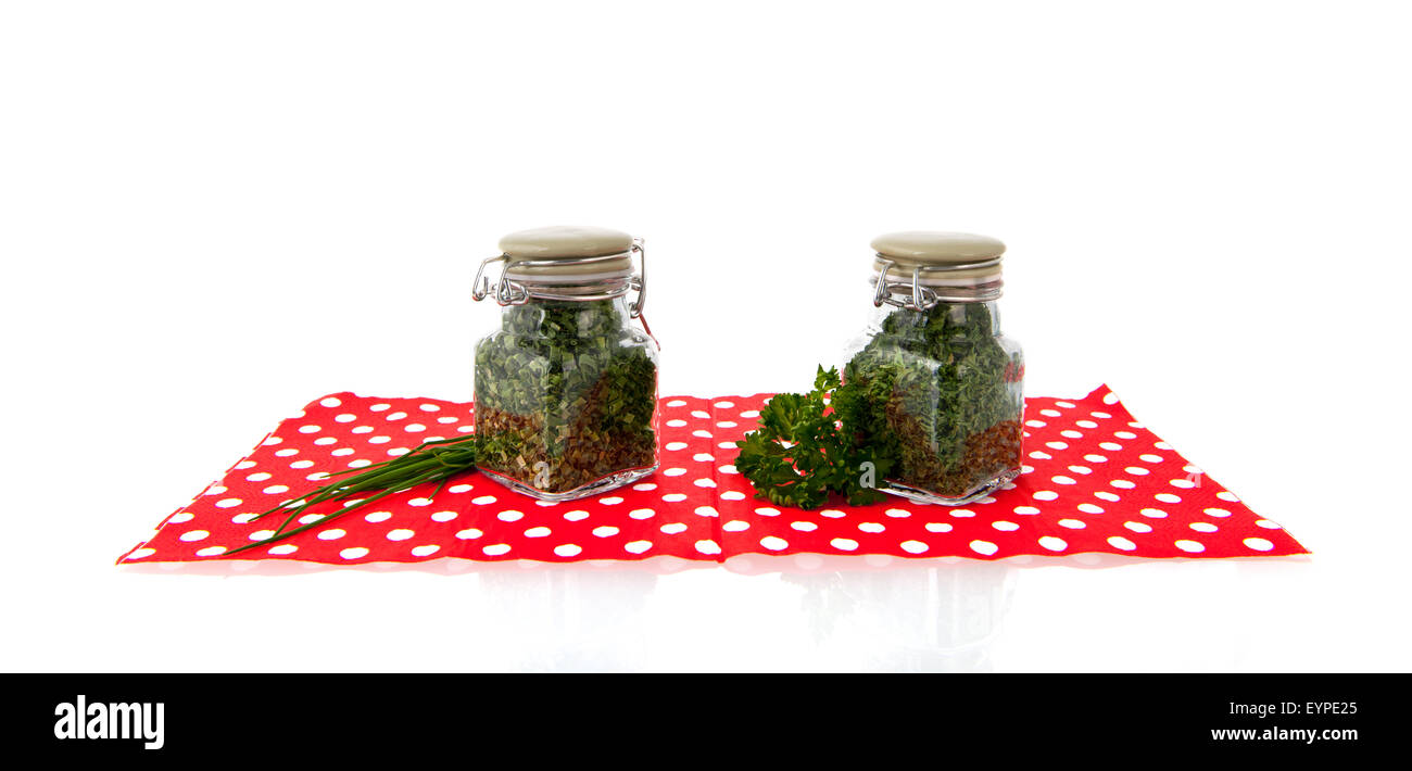 Kitchen herbs dried and fresh Stock Photo