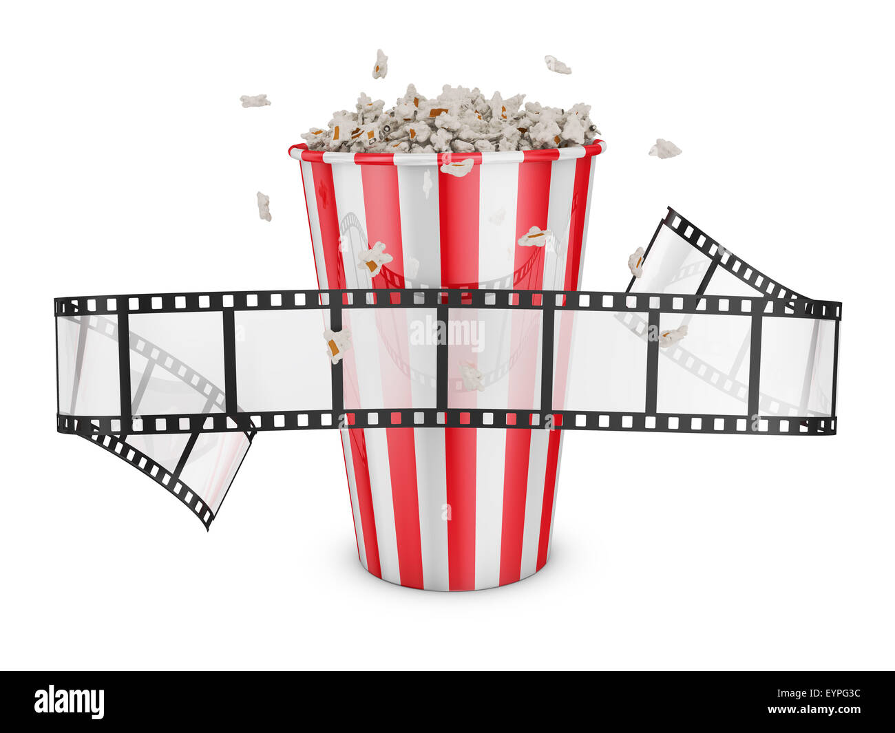 popcorn and film on a white background Stock Photo