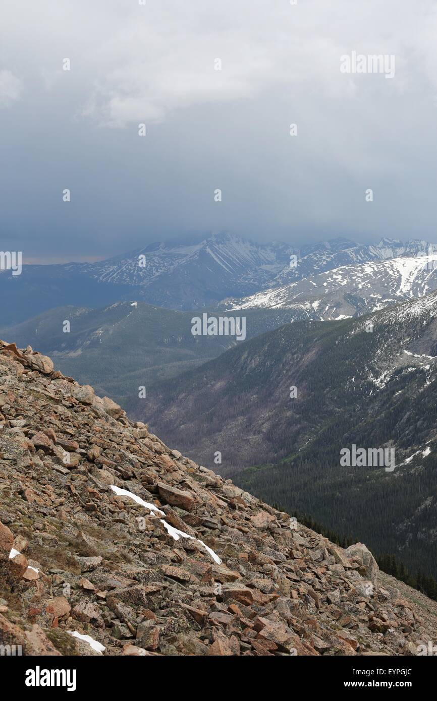 A view of the mountains at Rocky Mountain National Park in Colorado. Stock Photo