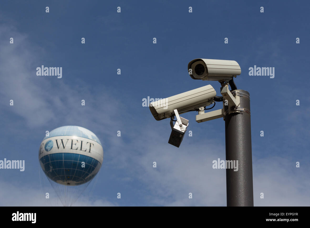 the world under surveillance security cameras, earth balloon Stock