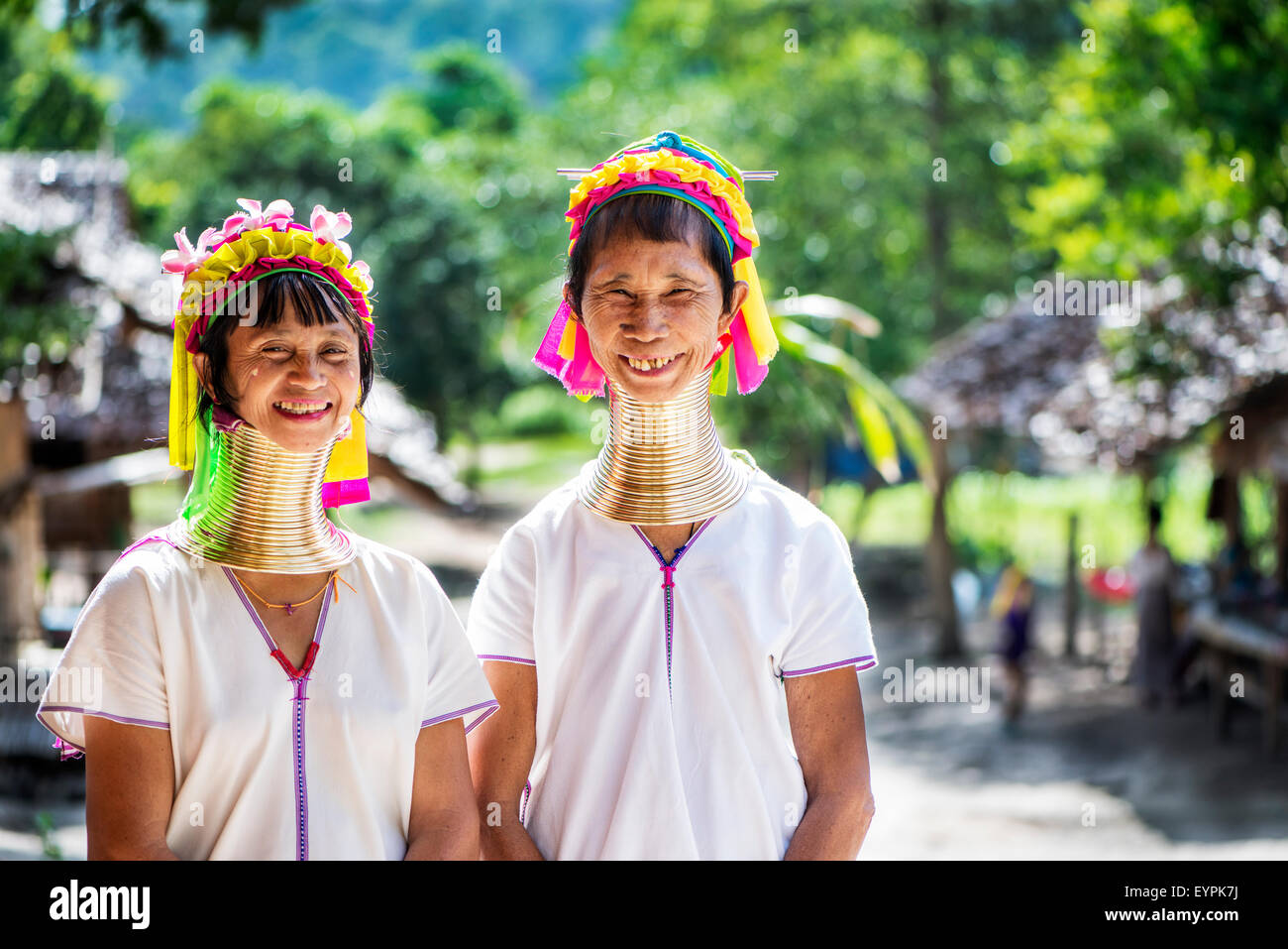 Two Kayan friends  in Chiang Mai, Thailand, Asia. Stock Photo