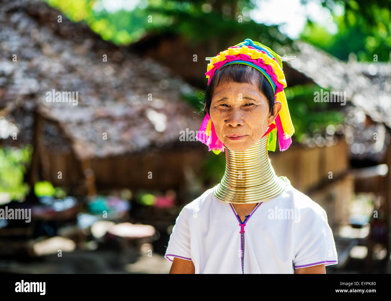 Portrait of a Kayan woman in her village in Chiang Mai, Thailand, Asia. Stock Photo