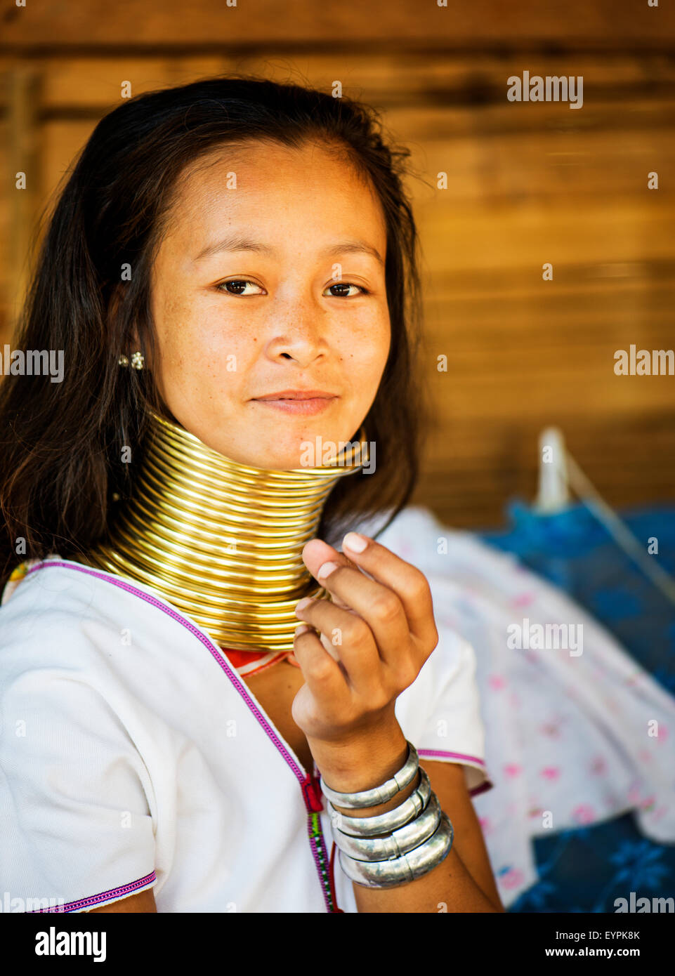 Young Kayan hill tribe woman in Chiang Mai, Thailand, Asia. Stock Photo