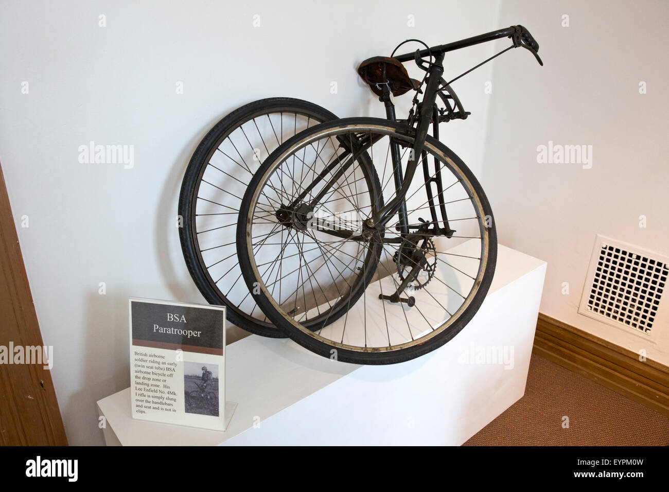BSA Paratrooper folding bicycle for World War 2 British soldiers, displayed at the Bicycle Museum of America in New Bremen, Ohio Stock Photo