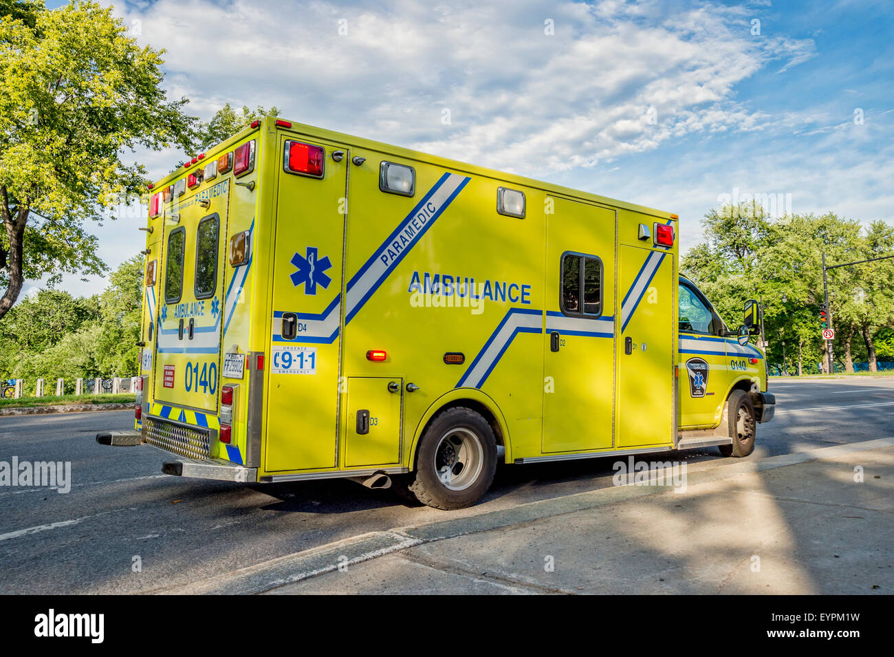 Yellow car ambulance in Montreal, MontRoyal park Stock Photo Alamy