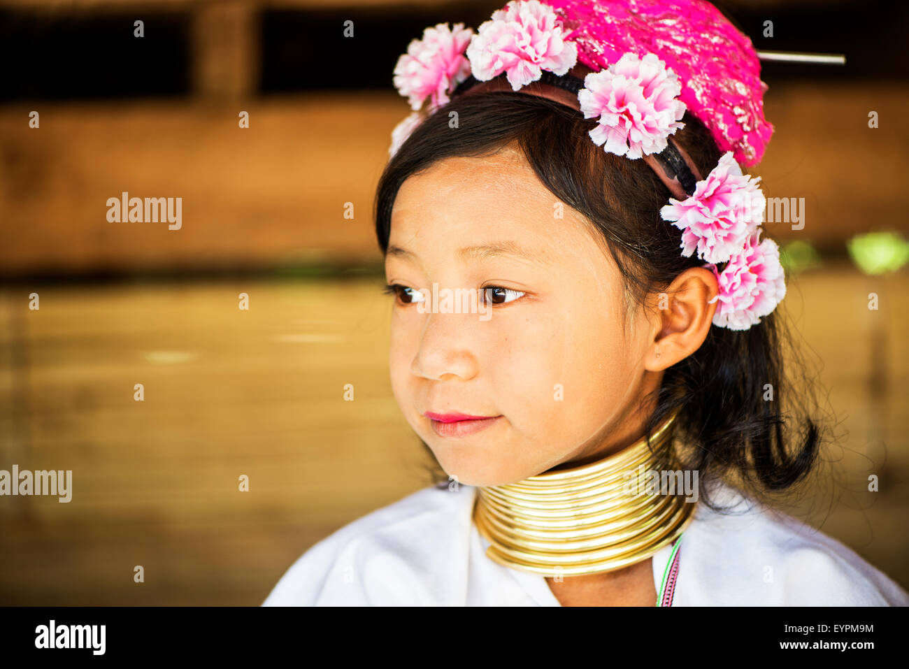Young Kayan hill tribe girl in Chiang Mai, Thailand, Asia. Stock Photo
