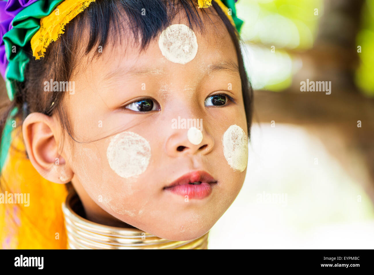 Young Kayan hill tribe girl in Chiang Mai, Thailand, Asia. Stock Photo