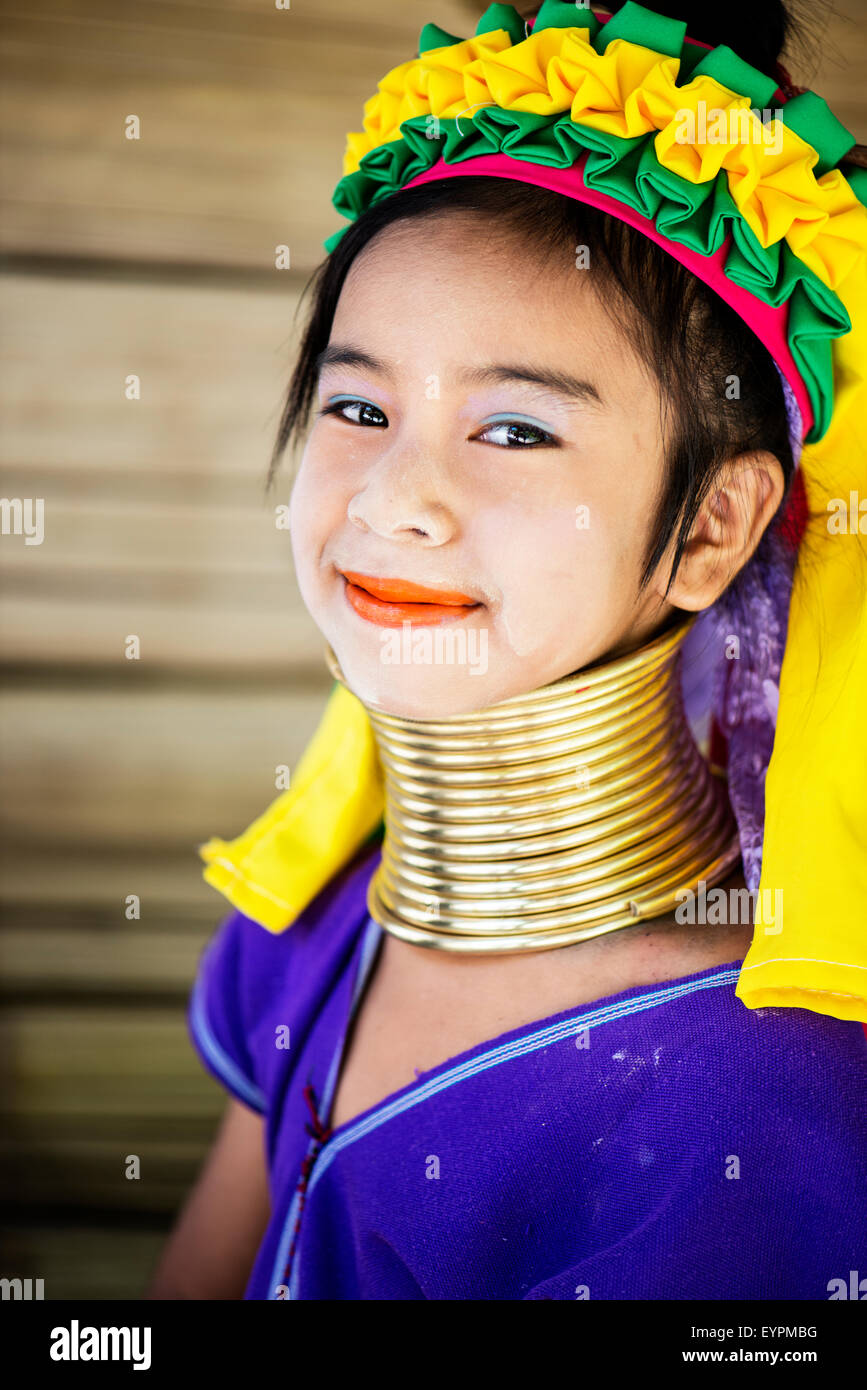 Young girl of the Kayan tribe  in Chiang Mai, Thailand, Asia. Stock Photo