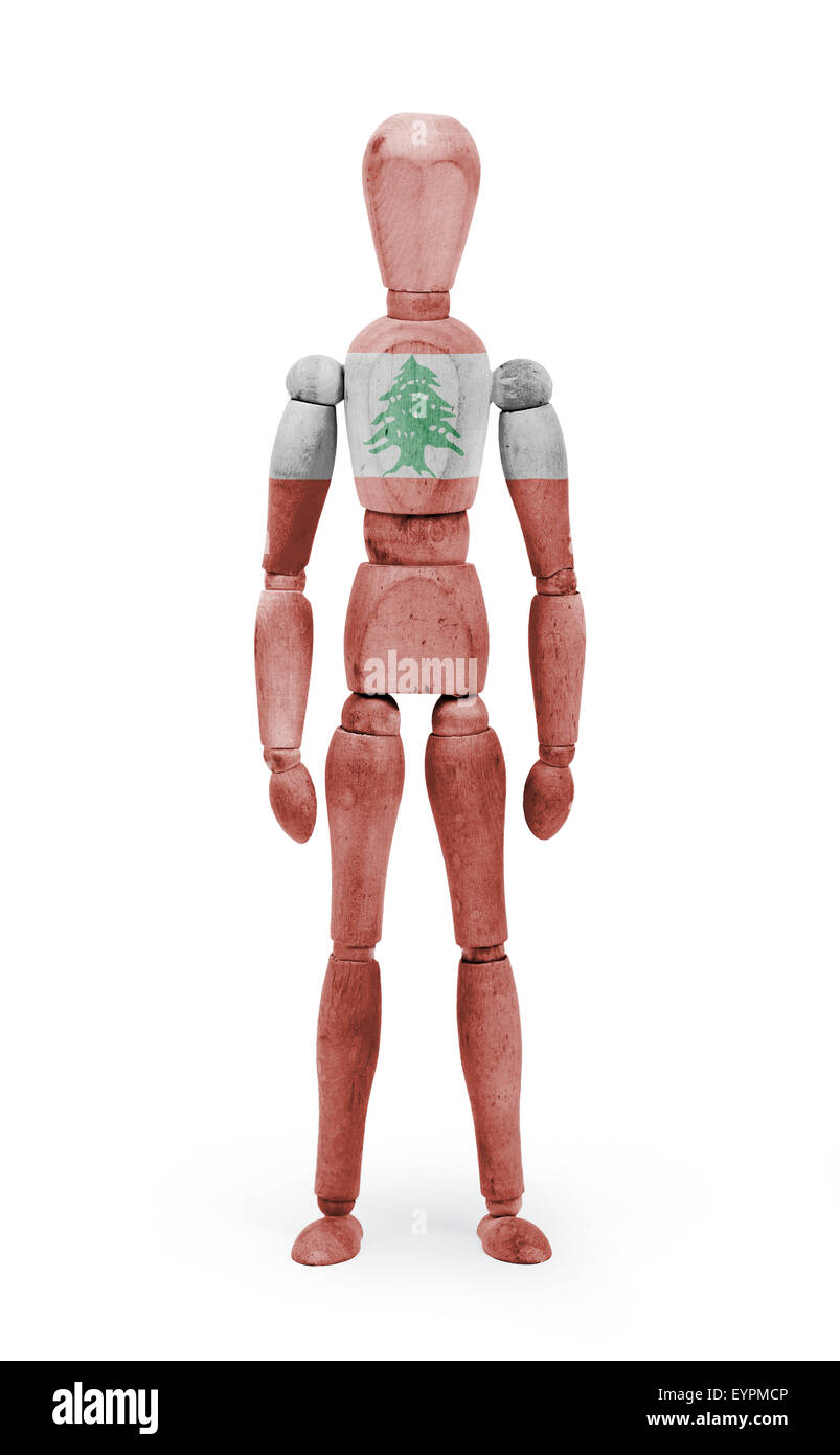Wood figure mannequin with flag bodypaint on white background Lebanon