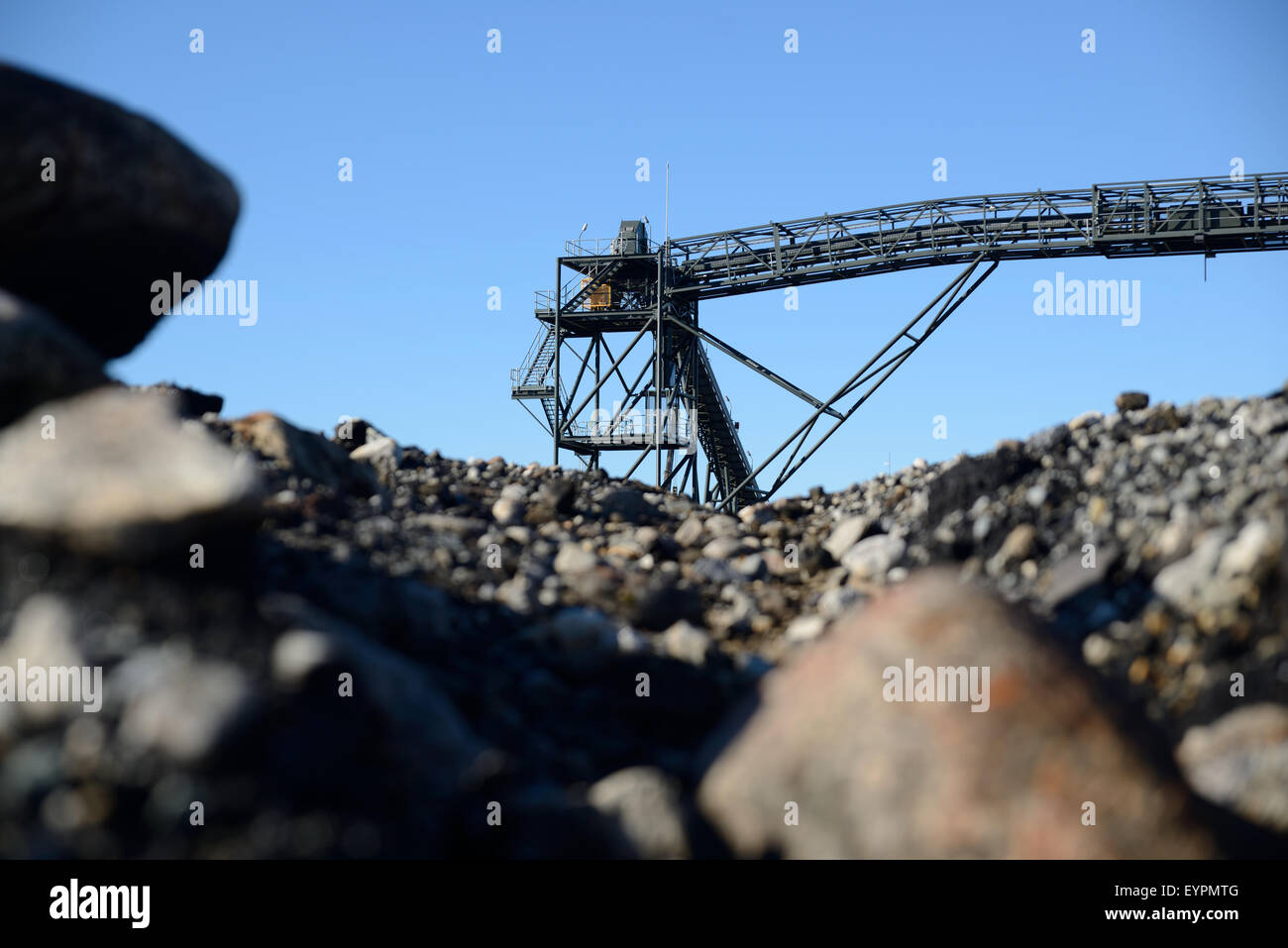 Conveyor belt infrastructure for loadout facilities at a coal mine Stock Photo