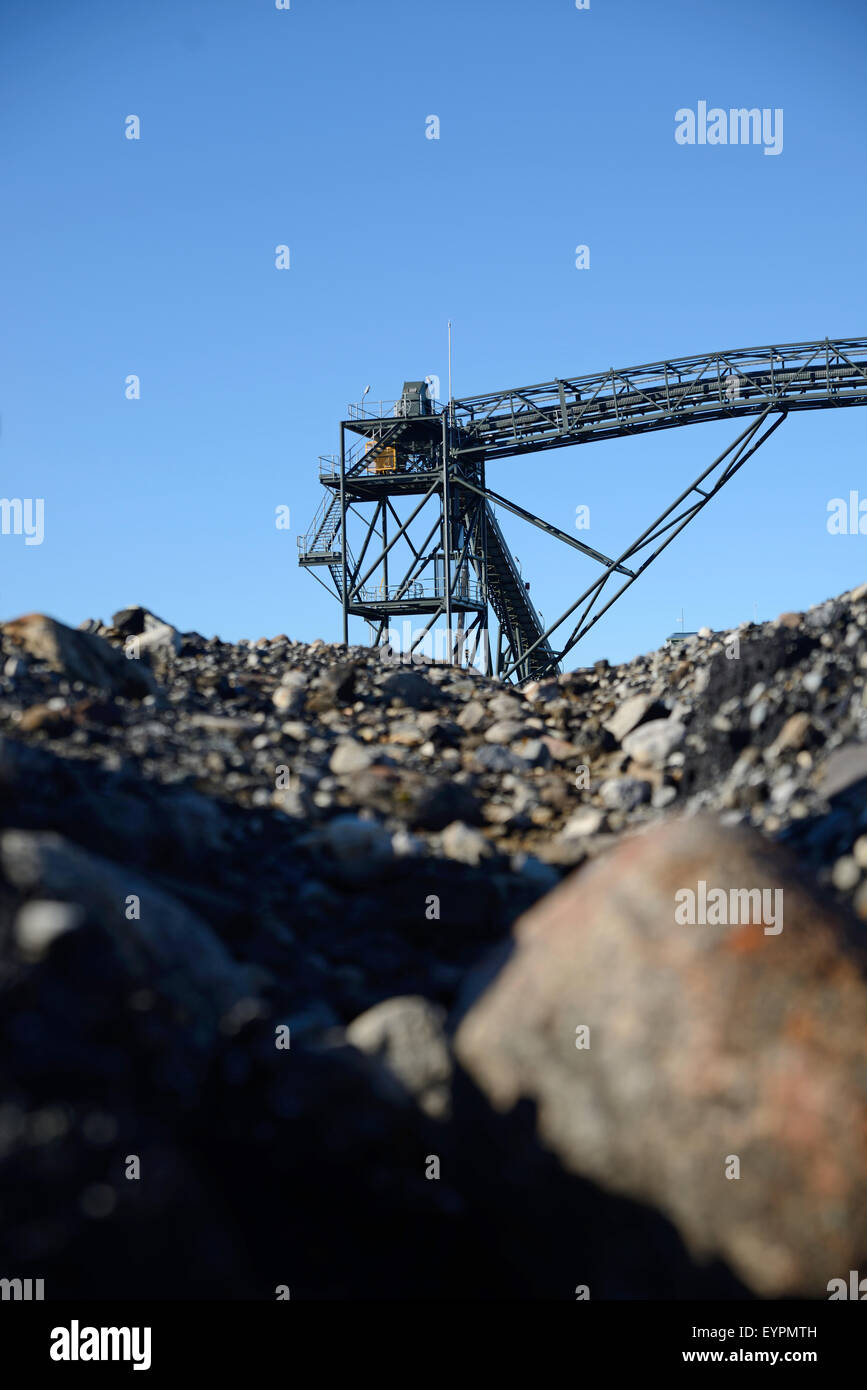 Conveyor belt infrastructure for loadout facilities at a coal mine Stock Photo