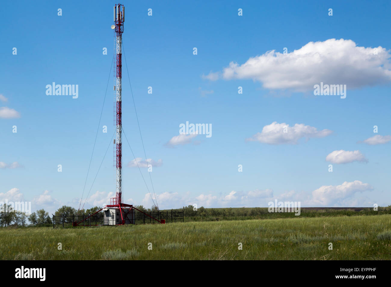 LTE and GSM tower in sunny summer day Stock Photo