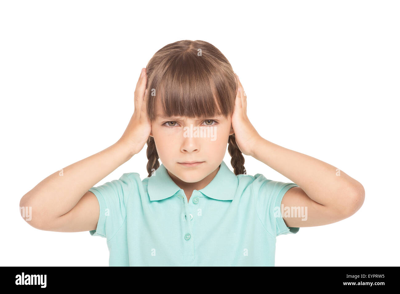 Little girl with two braids isolated on white Stock Photo - Alamy