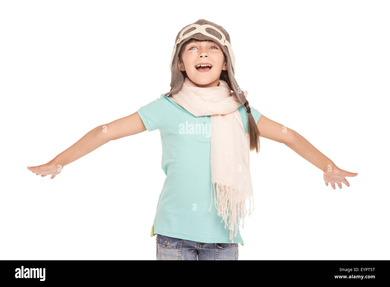 Little Girl With Two Braids Isolated On White Stock Photo