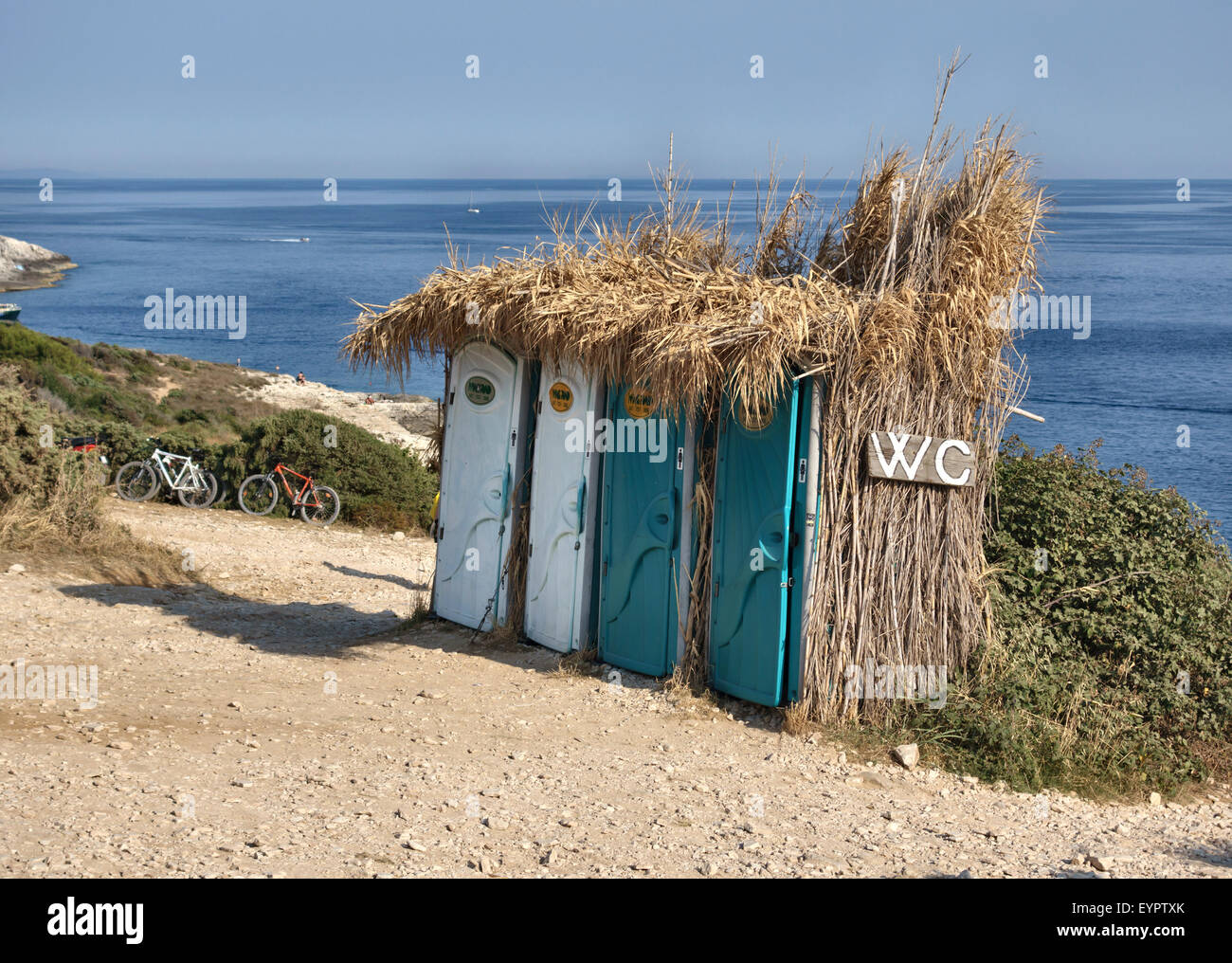 Cape Kamenjak, Pula, Croatia. A nature reserve with many secluded beaches  and high cliffs. Concealed toilets at the Safari Bar Stock Photo - Alamy