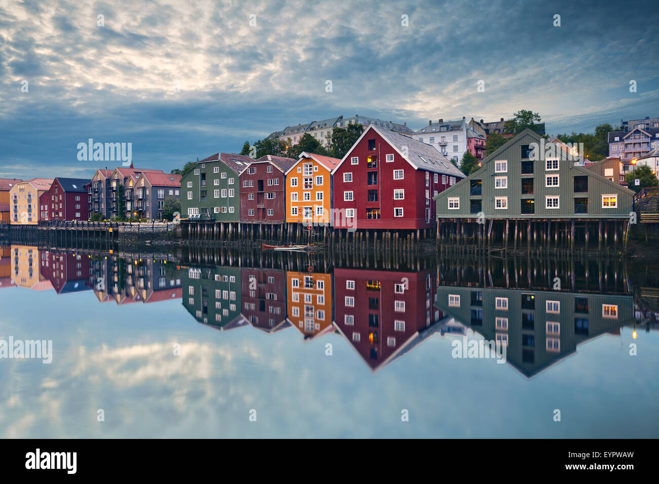 Trondheim. Image of Norwegian city of Trondheim during twilight blue hour. Stock Photo
