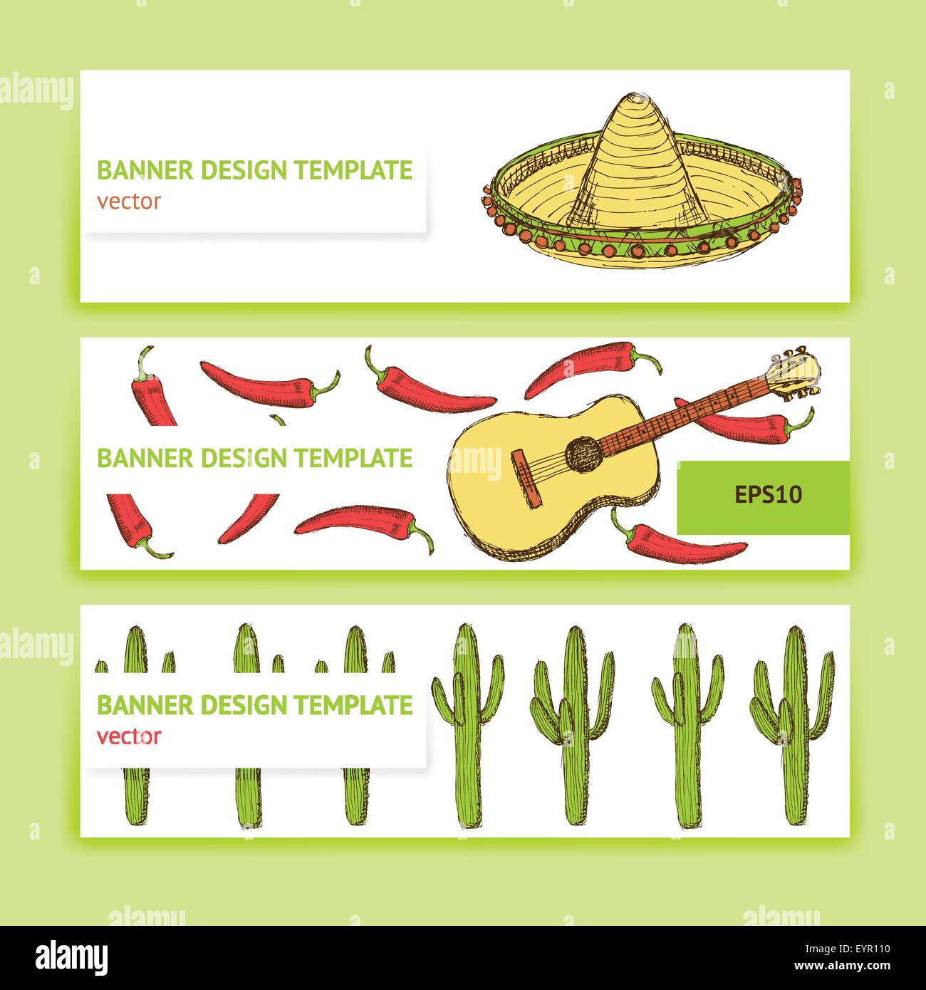Sketch Mexican banners in vintage style, vector Stock Vector Image ...