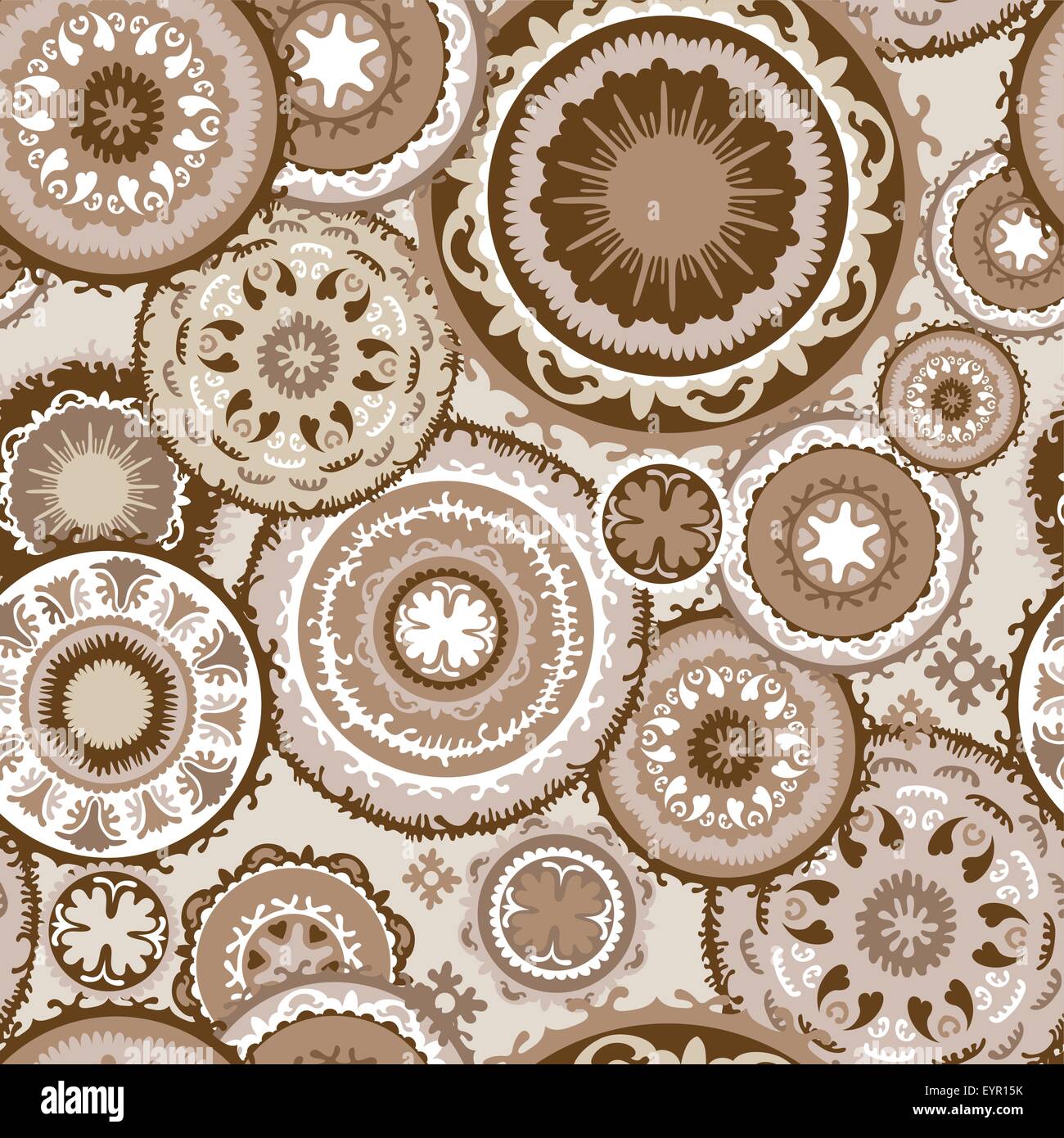 Seamless vector brown background with abstract circle ethnic eastern ...