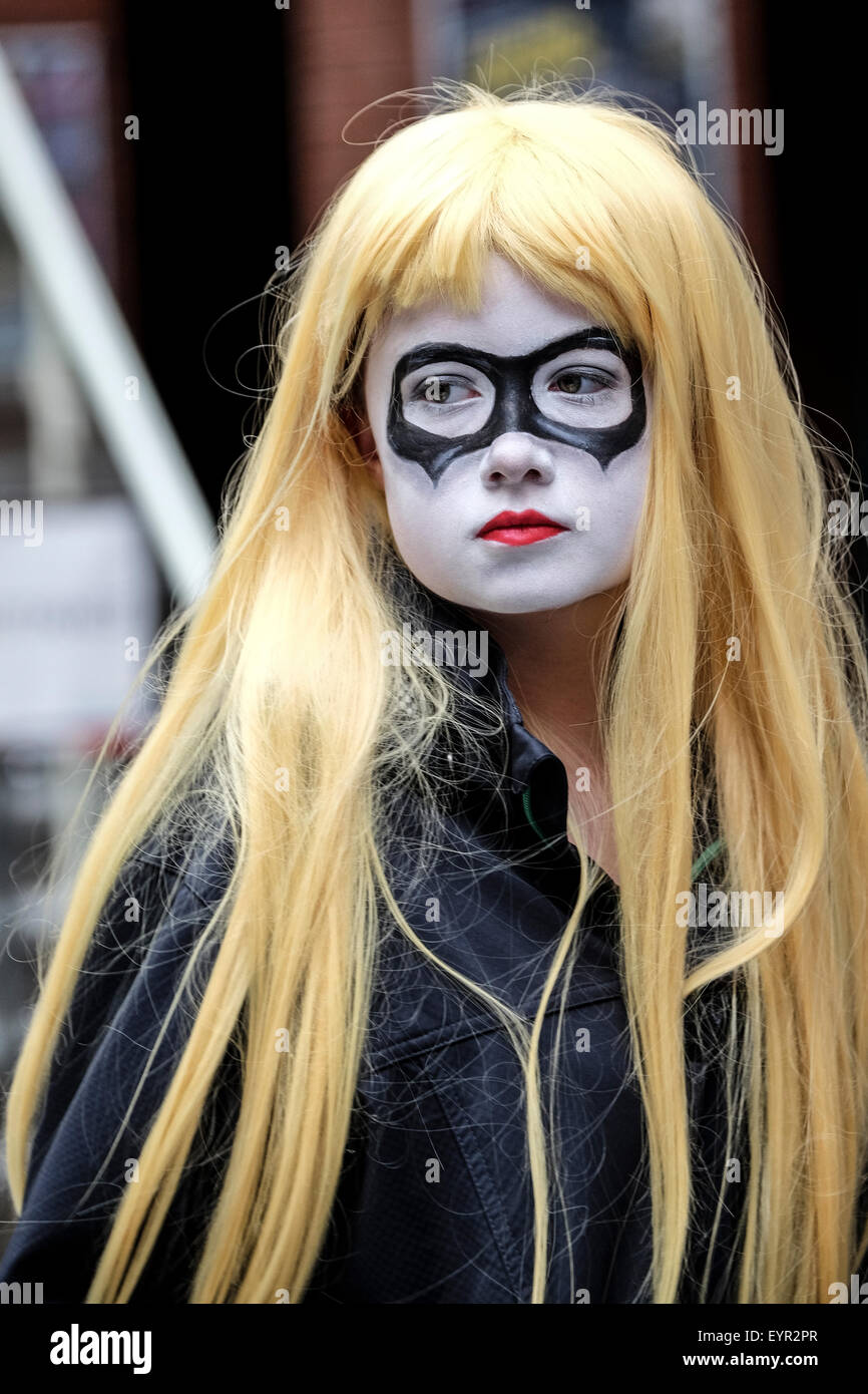 Young Female at Comic Con event made up as Harley Quinn. Stock Photo
