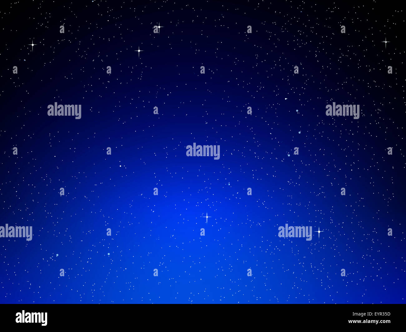 Illustration of night sky with simulated stars on blue background Stock Photo