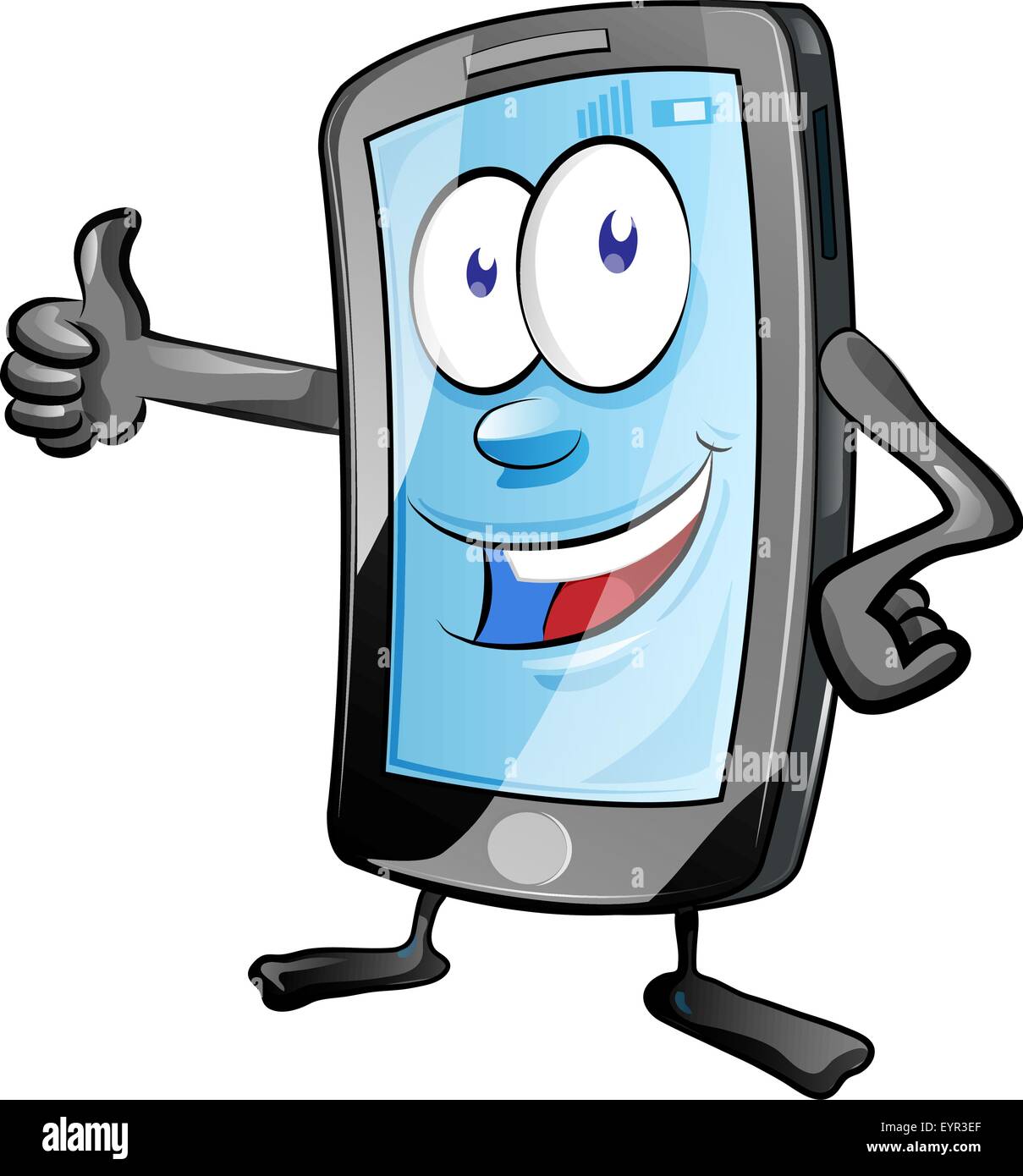 fun mobile phone cartoon with  thumbs up Stock Vector