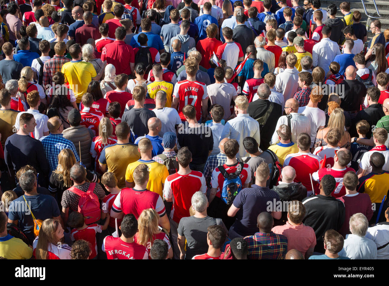 Crowd of football fans moving towards Wembley Park Underground Station Stock Photo