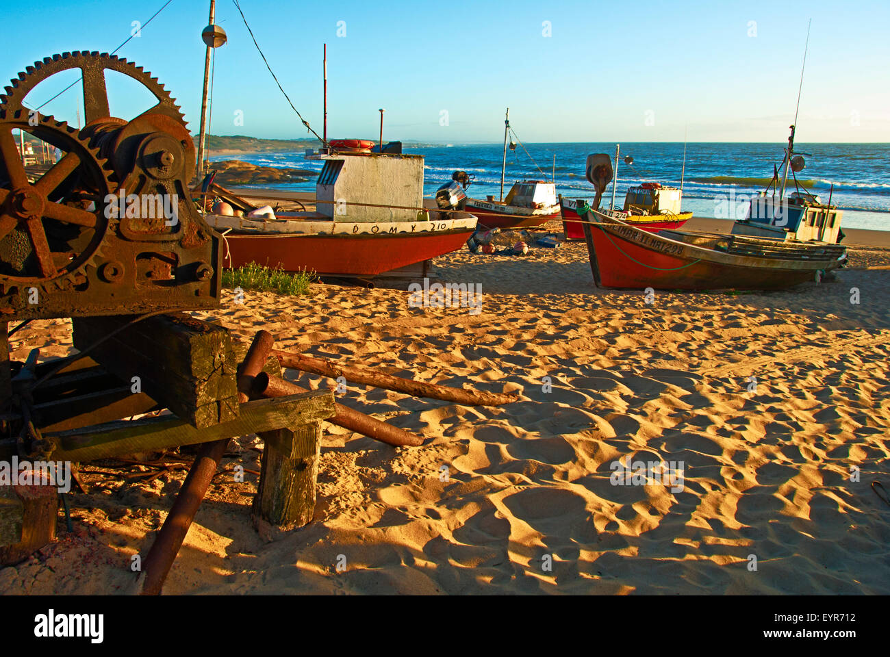 Fishing Boats, Punta del Diablo, Uruguay Stock Photo