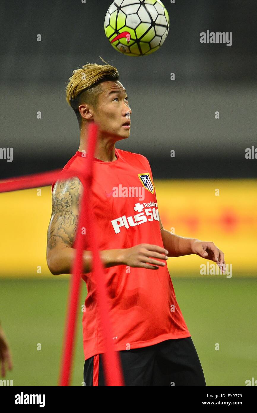 Shanghai, People's Republic of China. 3rd Aug, 2015. Atletico de Madrid Chinese striker XU XIN (L) during his training session at Shanghai Stadium in Shanghai, China. Credit:  Marcio Machado/ZUMA Wire/Alamy Live News Stock Photo