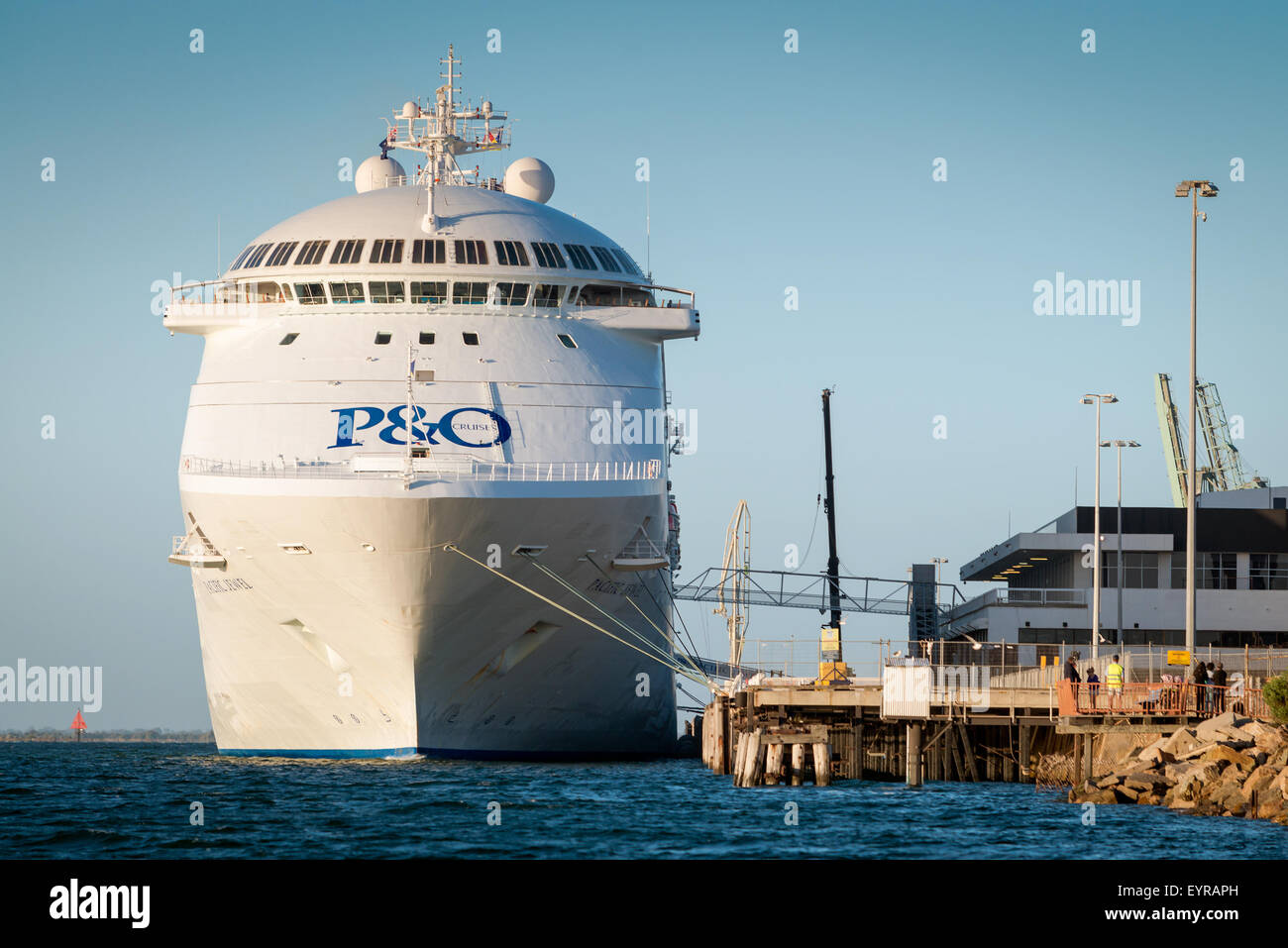 Adelaide, Australia - March 5, 2015: P&O Pacific Jewel cruise ship is docked at Port Adelaide to pick up passengers Stock Photo